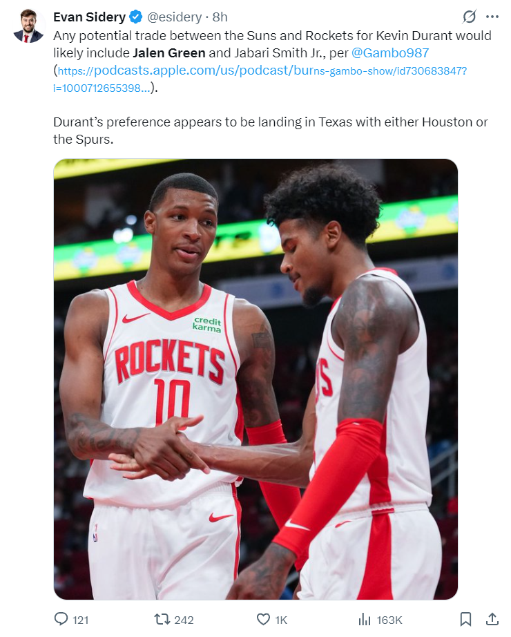 格林小贾入KD交易流言！休媒称为37岁老将不值：7核中只愿出白魔