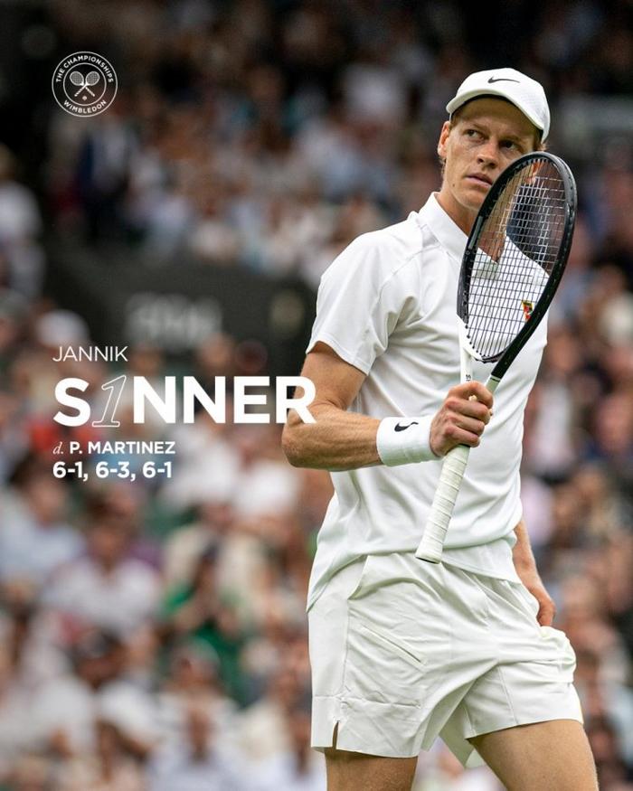 连续两轮仅丢5局！辛纳3-0轻取马丁内斯，晋级温网16强